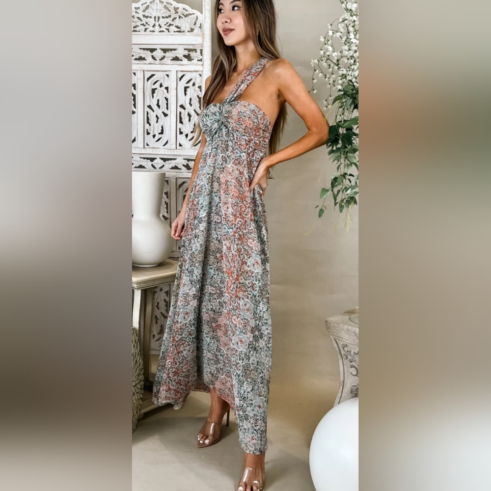 Misa Los Angeles Emine Tie-Front Maxi Dress- In Green & Orange - Picture 4 of 15